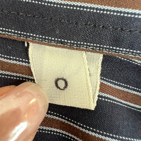 LORENZINI Navy Blue Burgundy Stripe Mens Button Down Dress Shirt 0 ITALY - Picture 7 of 8